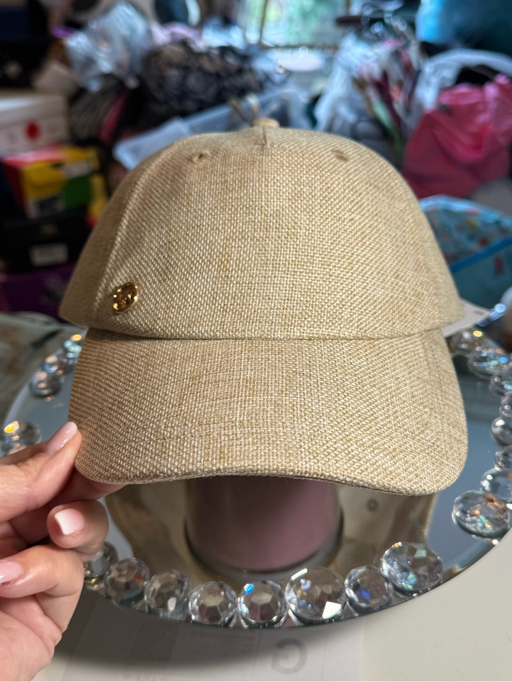 Michael Kors Natural Beige Woven Fabric Baseball Cap. Adjustable NWT - Picture 6 of 8
